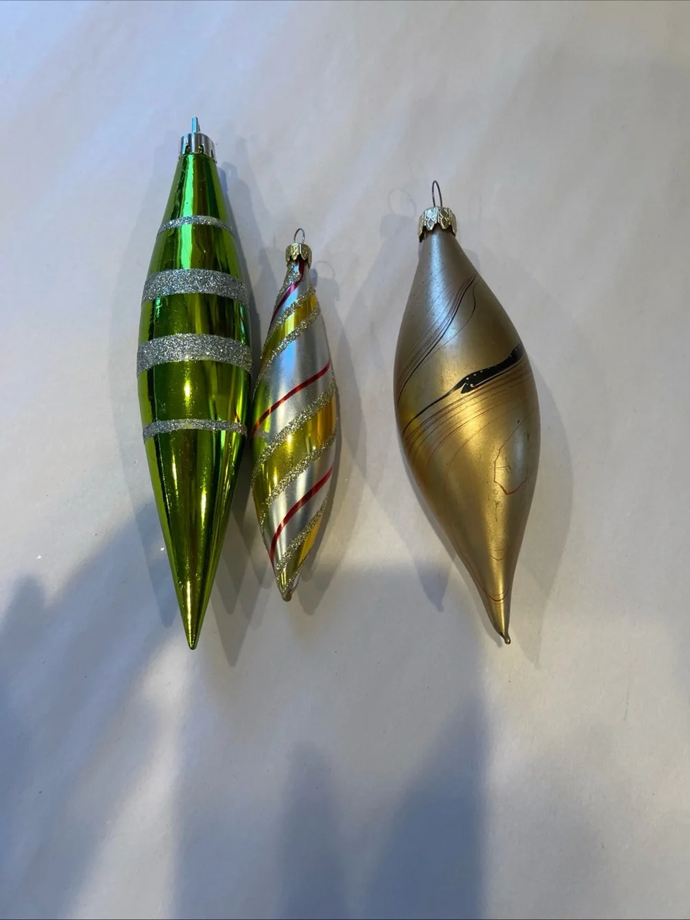 Lot of 3 Vintage Tall/Long/Skinny Teardrop Icicle Glass Christmas Ornaments